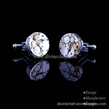 304 stainless steel cufflinks for men special design bule screws watch movement cufflinks